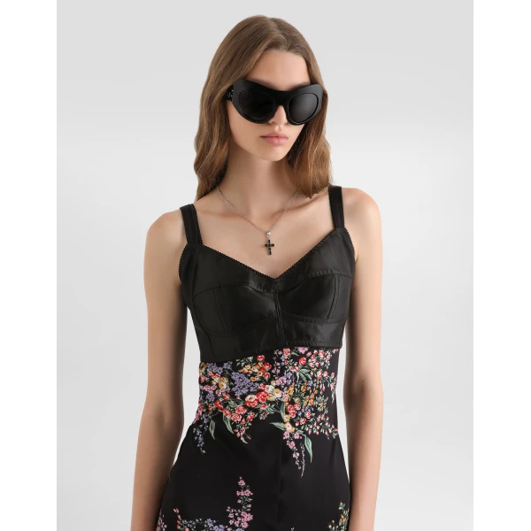 Dolce & Gabbana Flower bouquets-print long charmeuse dress, view 4
