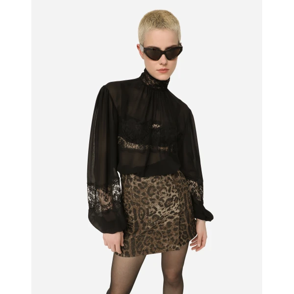 Dolce & Gabbana Georgette and lace turtle-neck blouse, view 4
