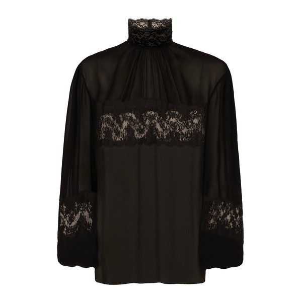 Dolce & Gabbana Georgette and lace turtle-neck blouse