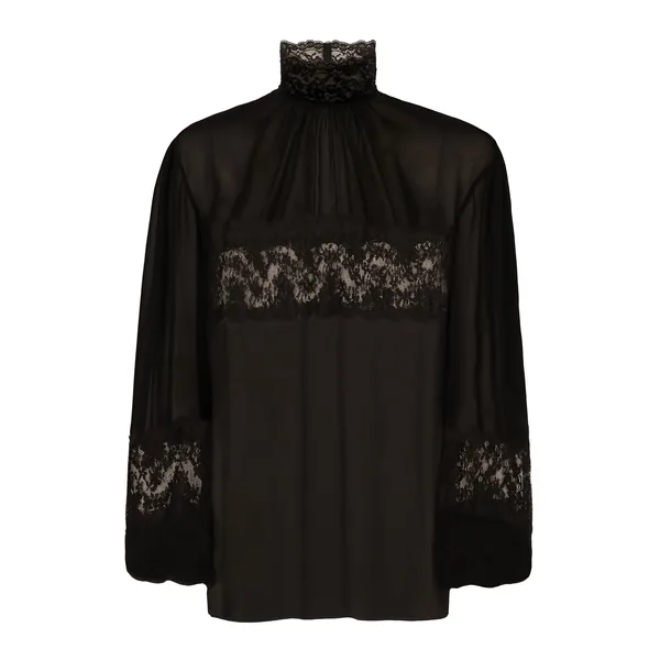Dolce & Gabbana Georgette and lace turtle-neck blouse