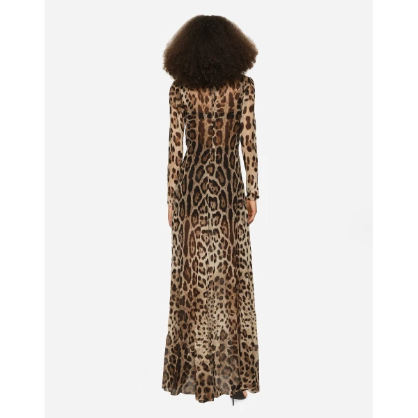 Dolce & Gabbana Georgette dress with leopard print and tie details, view 3
