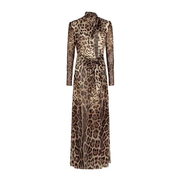 Dolce & Gabbana Georgette dress with leopard print and tie details