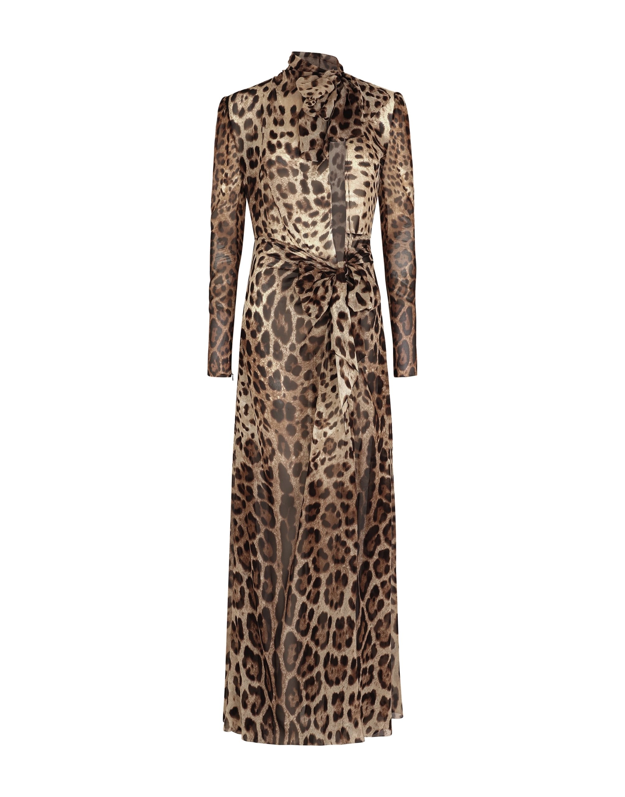 Dolce & Gabbana Georgette dress with leopard print and tie details