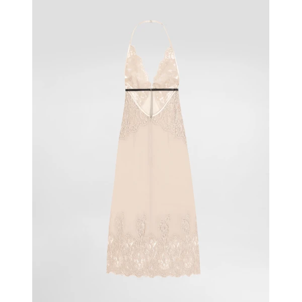 Dolce & Gabbana Georgette slip dress with lace details, view 3