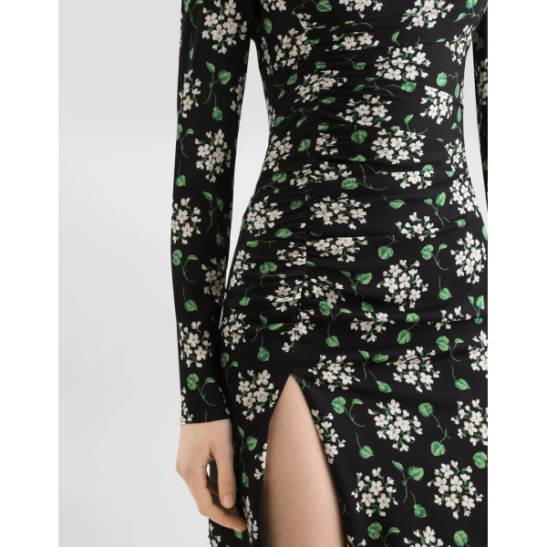 Dolce & Gabbana Geranium bouquets-print charmeuse dress, view 5