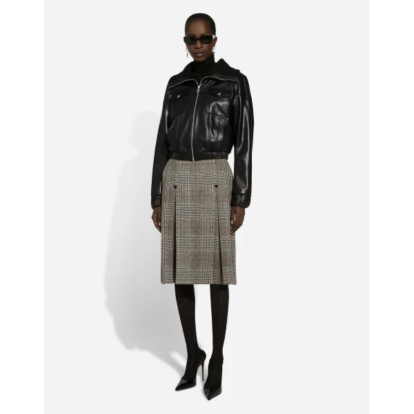 Dolce & Gabbana Glen plaid calf-length A-line skirt with pleats, view 5