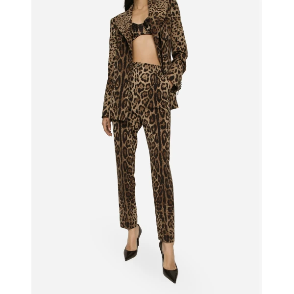 Dolce & Gabbana High-waisted pants in leopard-print wool, view 4
