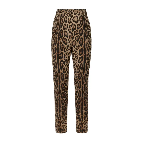 Dolce & Gabbana High-waisted pants in leopard-print wool