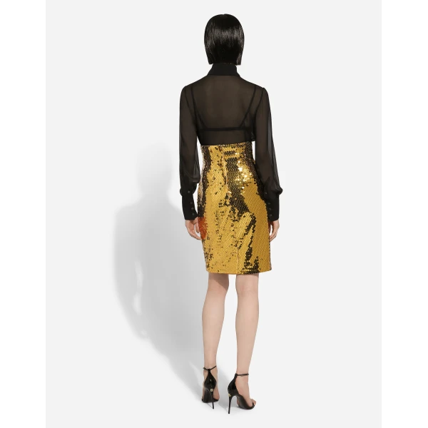 Dolce & Gabbana High-waisted sequined midi skirt, view 3