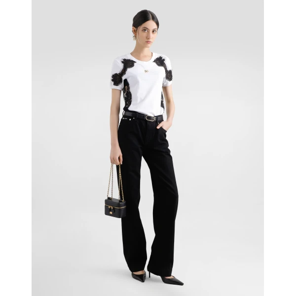 Dolce & Gabbana Jersey T-shirt with DG logo and lace details Top, view 2