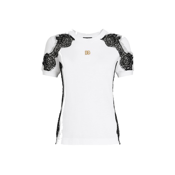 Dolce & Gabbana Jersey T-shirt with DG logo and lace details Top