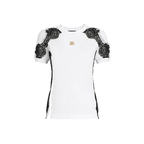 Dolce & Gabbana Jersey T-shirt with DG logo and lace details Top