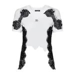 Dolce & Gabbana Jersey T-shirt with DG logo and lace inserts Top