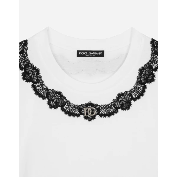 Dolce & Gabbana Jersey T-shirt with DG logo and lace inserts Top, view 3