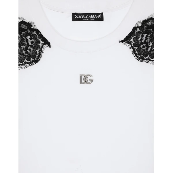 Dolce & Gabbana Jersey T-shirt with DG logo and lace inserts Top, view 4