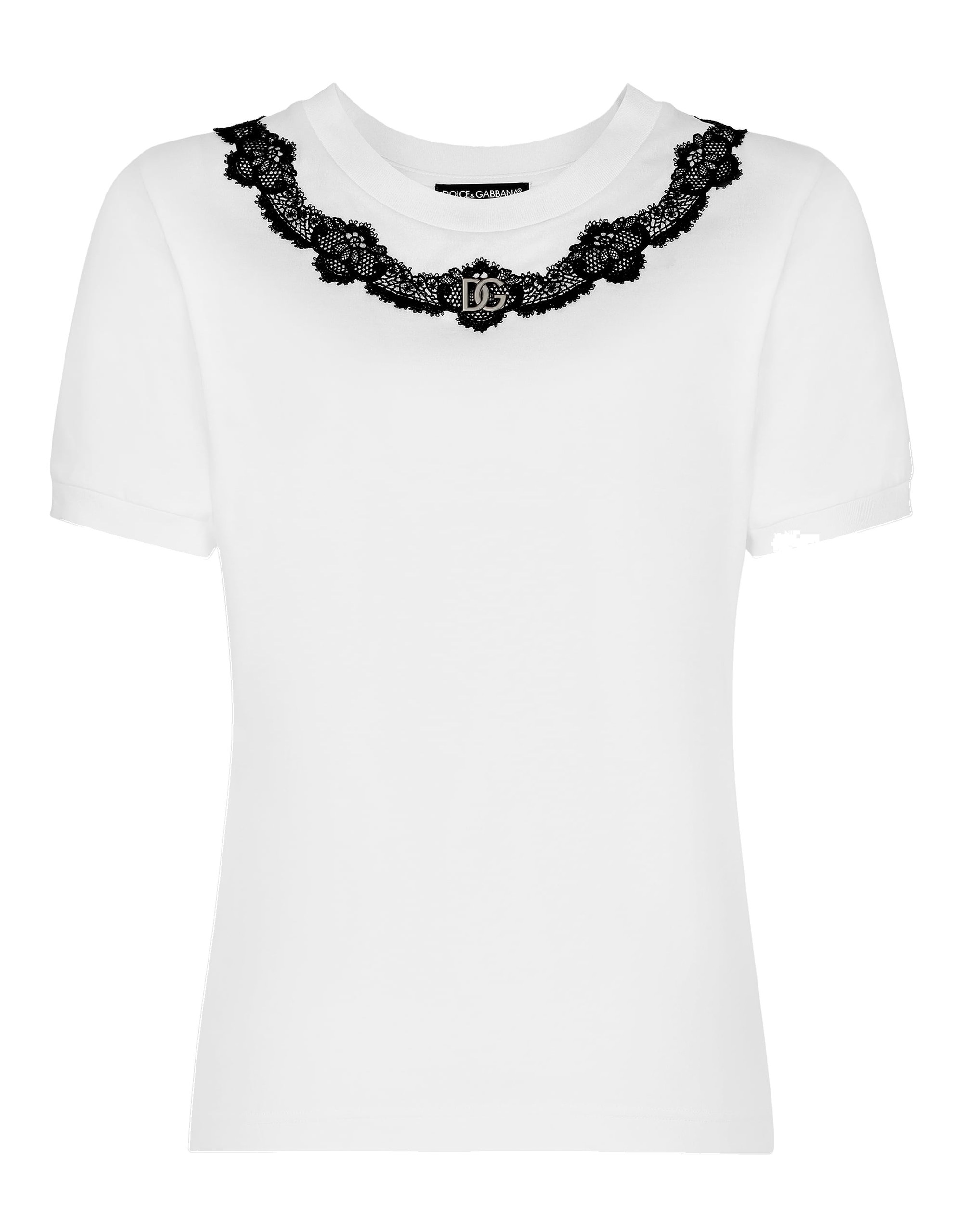 Dolce & Gabbana Jersey T-shirt with DG logo and lace inserts
