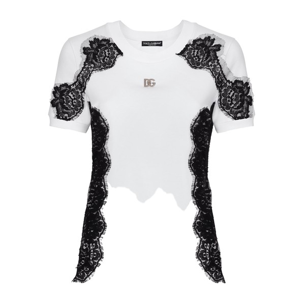 Dolce & Gabbana Jersey T-shirt with DG logo and lace inserts Top
