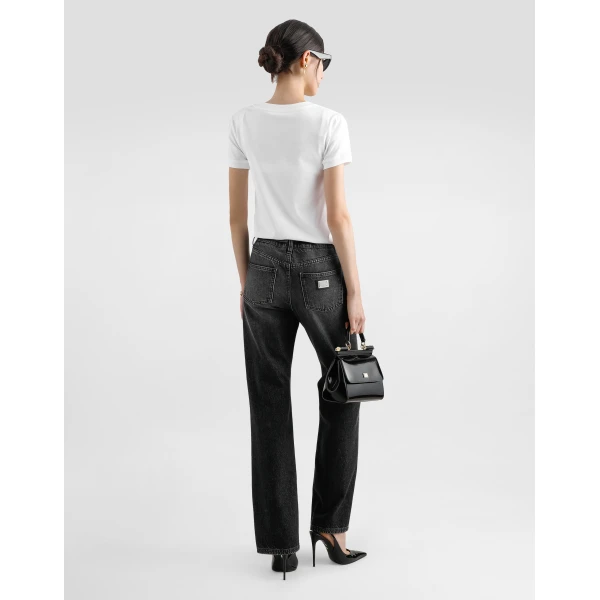 Dolce & Gabbana Jersey T-shirt with DG logo pin and lace details Top, view 3