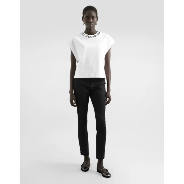 Dolce & Gabbana Jersey T-shirt with logo on neck Top, view 2
