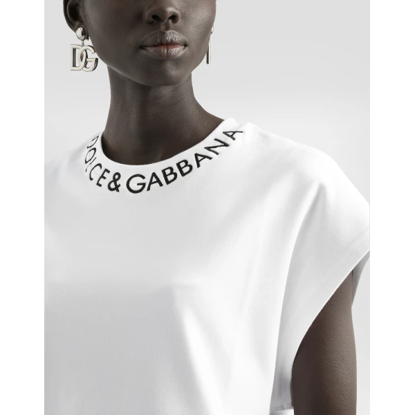 Dolce & Gabbana Jersey T-shirt with logo on neck Top, view 4