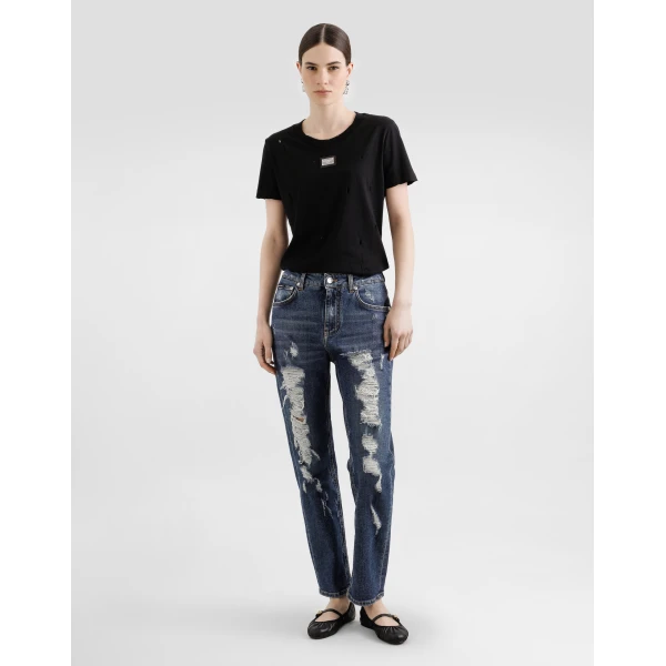 Dolce & Gabbana Jersey T-shirt with rips and Dolce&Gabbana tag Top, view 2