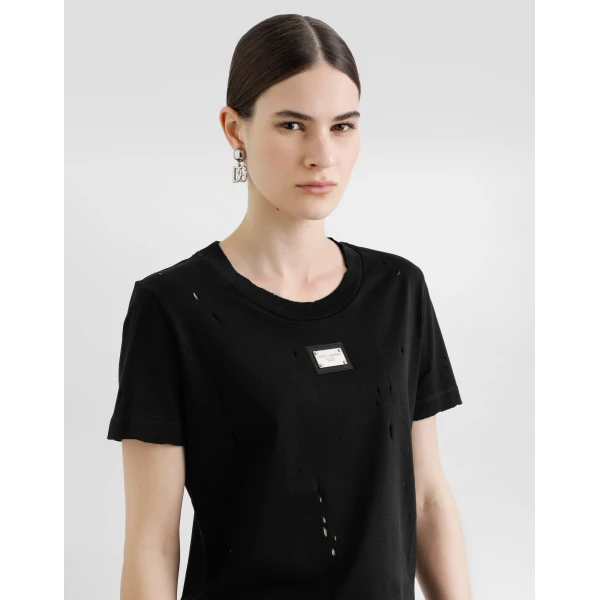 Dolce & Gabbana Jersey T-shirt with rips and Dolce&Gabbana tag Top, view 4