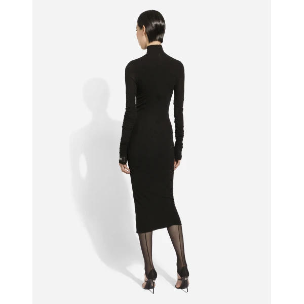 Dolce & Gabbana Jersey calf-length dress with Chantilly lace insert, view 4