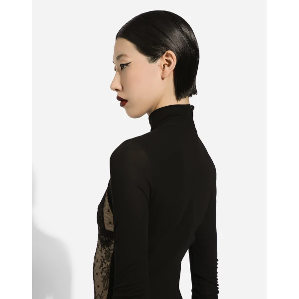 Dolce & Gabbana Jersey calf-length dress with Chantilly lace insert, view 5