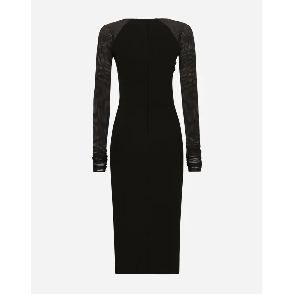 Dolce & Gabbana Jersey calf-length dress with tulle sleeves, view 2