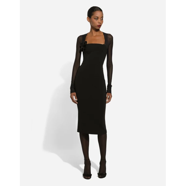 Dolce & Gabbana Jersey calf-length dress with tulle sleeves, view 3