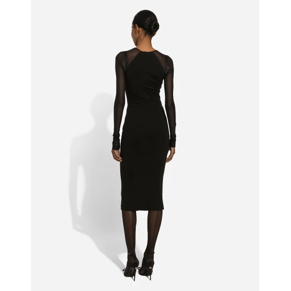 Dolce & Gabbana Jersey calf-length dress with tulle sleeves, view 4