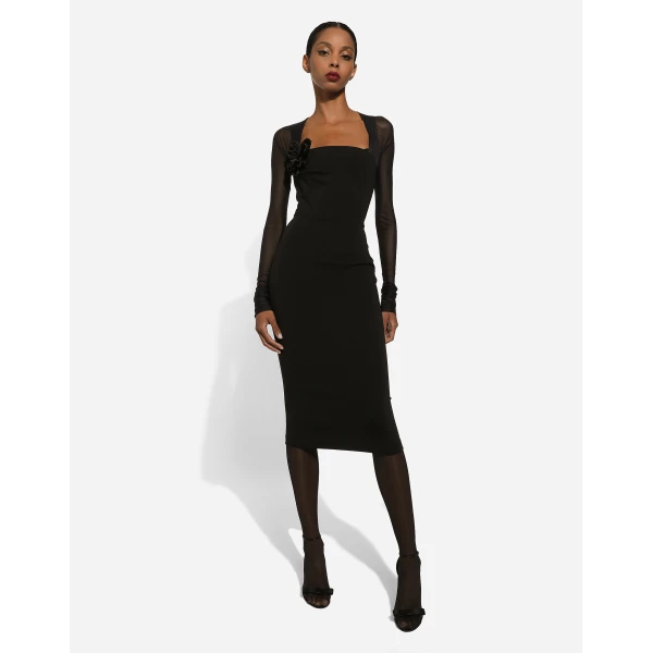 Dolce & Gabbana Jersey calf-length dress with tulle sleeves, view 6