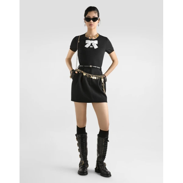 Dolce & Gabbana Jersey t-shirt with DG embroidery and bow Top, view 2