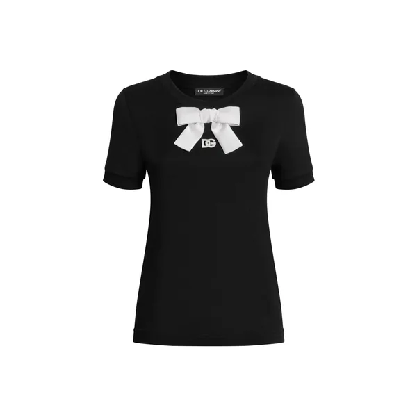 Dolce & Gabbana Jersey t-shirt with DG embroidery and bow Top