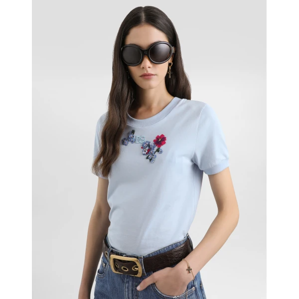Dolce & Gabbana Jersey t-shirt with flower patch Top, view 4