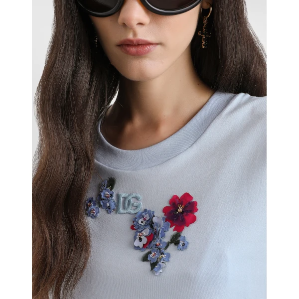 Dolce & Gabbana Jersey t-shirt with flower patch Top, view 5