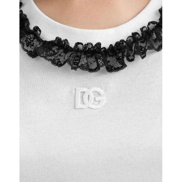 Dolce & Gabbana Jersey t-shirt with lace and DG embroidery Top, view 5