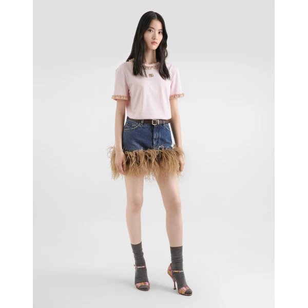 Dolce & Gabbana Jersey t-shirt with lace and embroidery Top, view 2