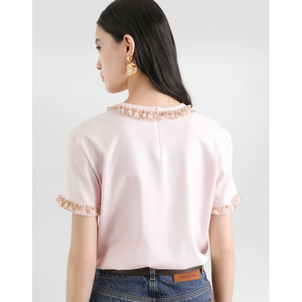 Dolce & Gabbana Jersey t-shirt with lace and embroidery Top, view 5