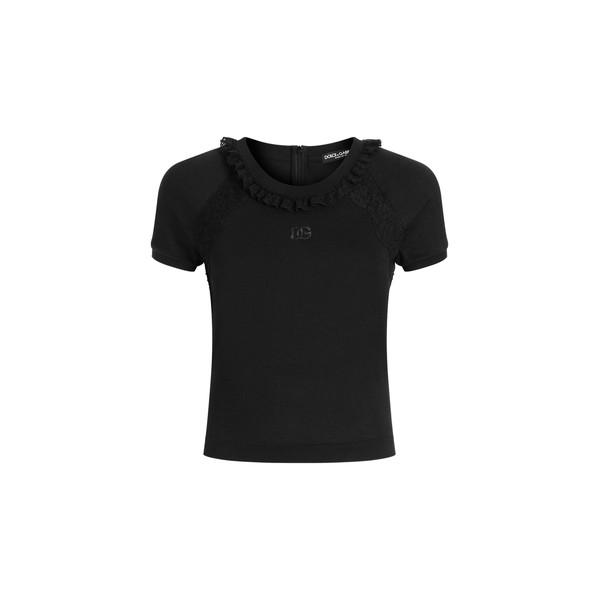 Dolce & Gabbana Jersey t-shirt with lace and embroidery Top