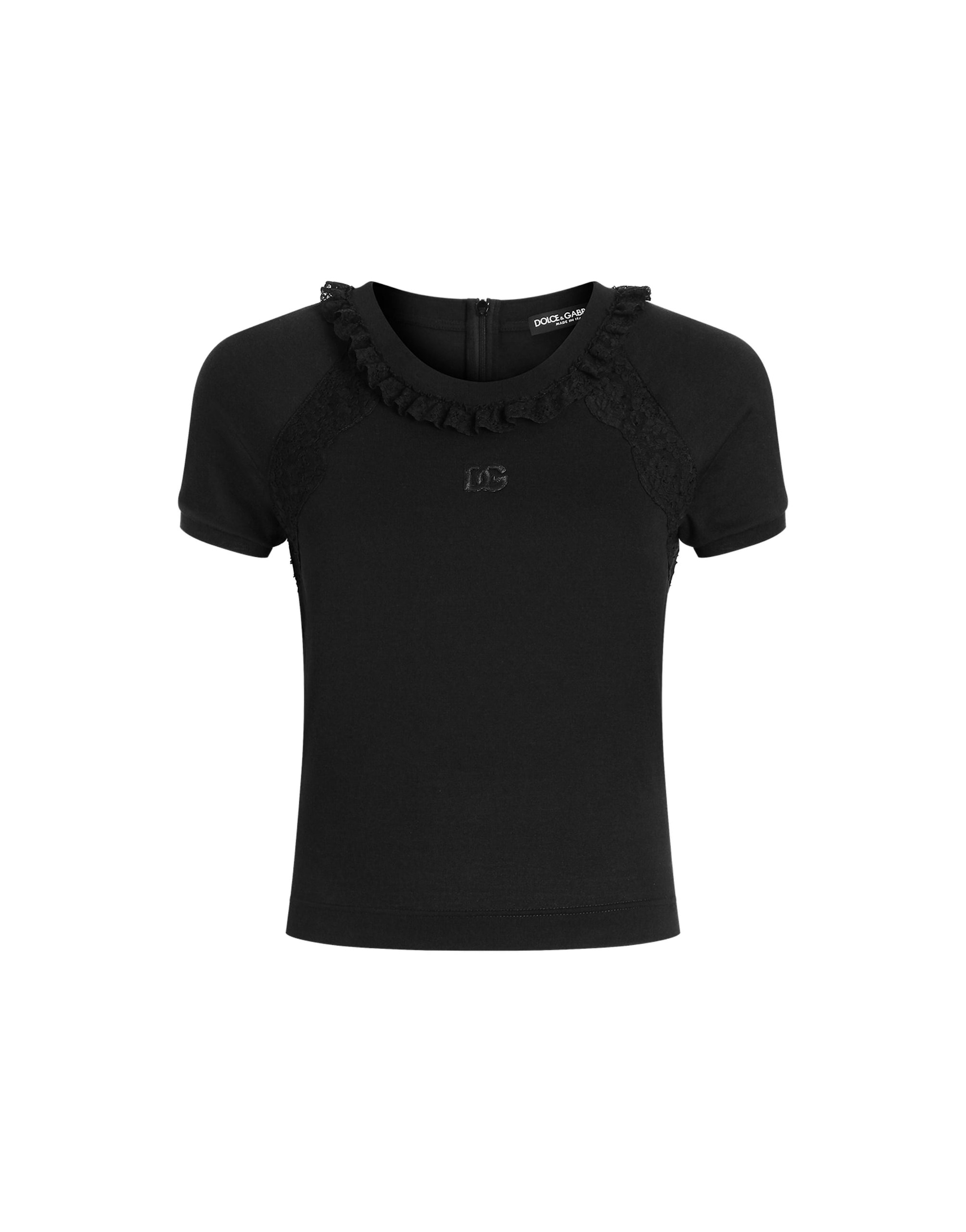 Dolce & Gabbana Jersey t-shirt with lace and embroidery