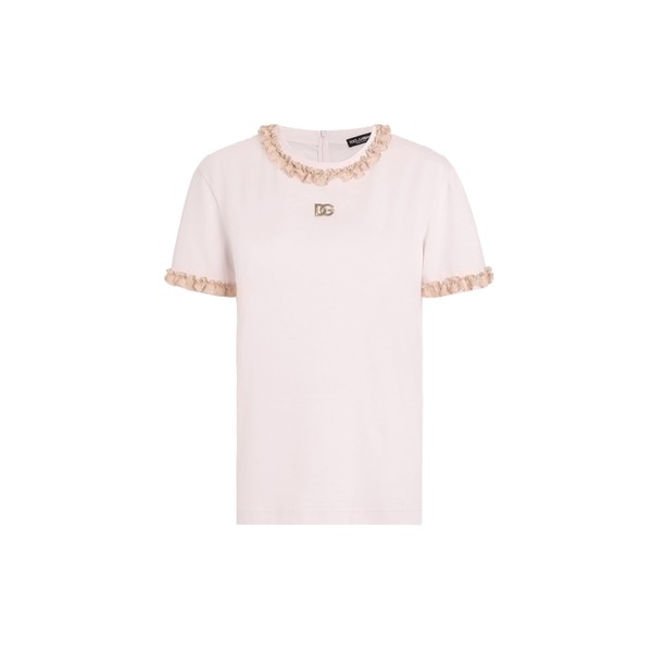 Dolce & Gabbana Jersey t-shirt with lace and embroidery Top