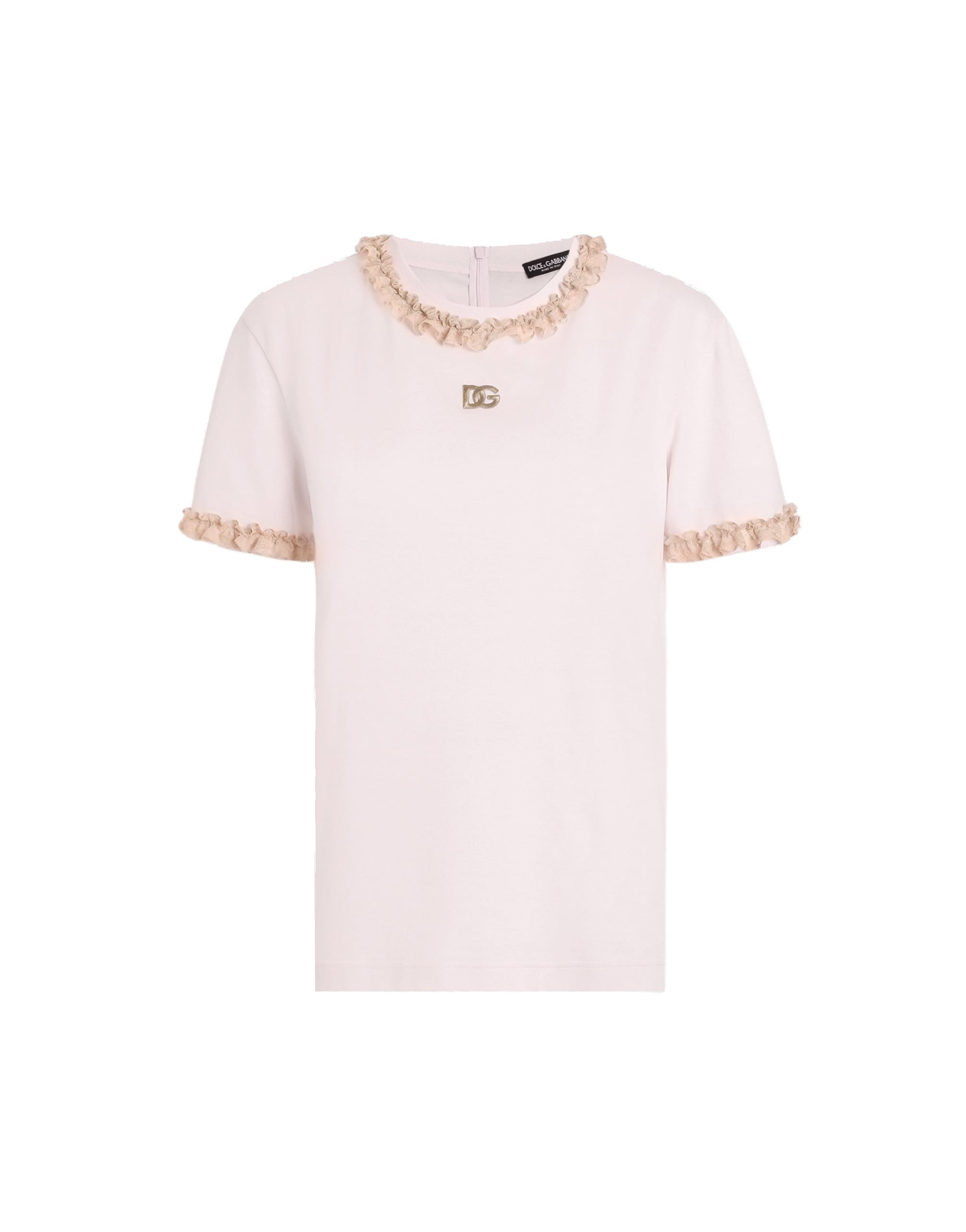 Dolce & Gabbana Jersey t-shirt with lace and embroidery