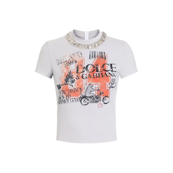 Dolce & Gabbana Jersey t-shirt with print and crystals Top