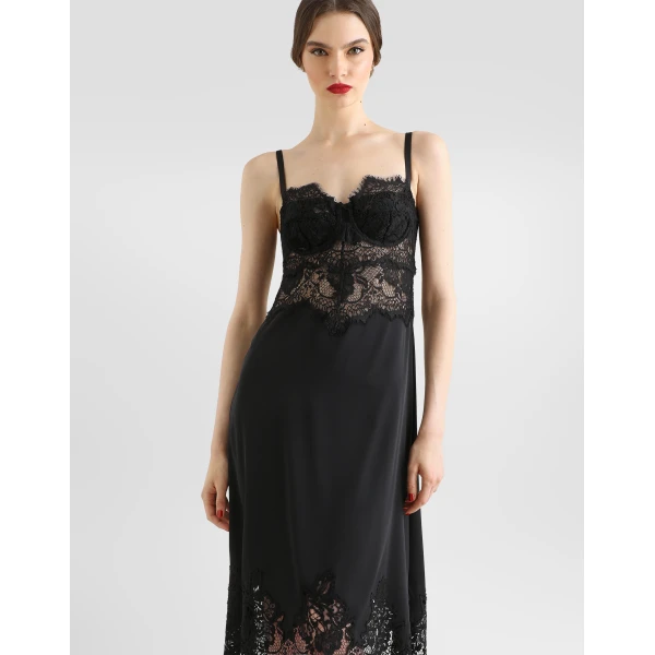 Dolce & Gabbana Lace and charmeuse calf-length slip dress, view 4