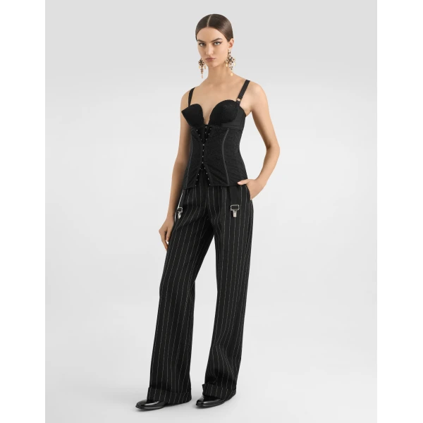 Dolce & Gabbana Lace and elasticated fabric bodysuit with deep neckline and conical cups, view 2