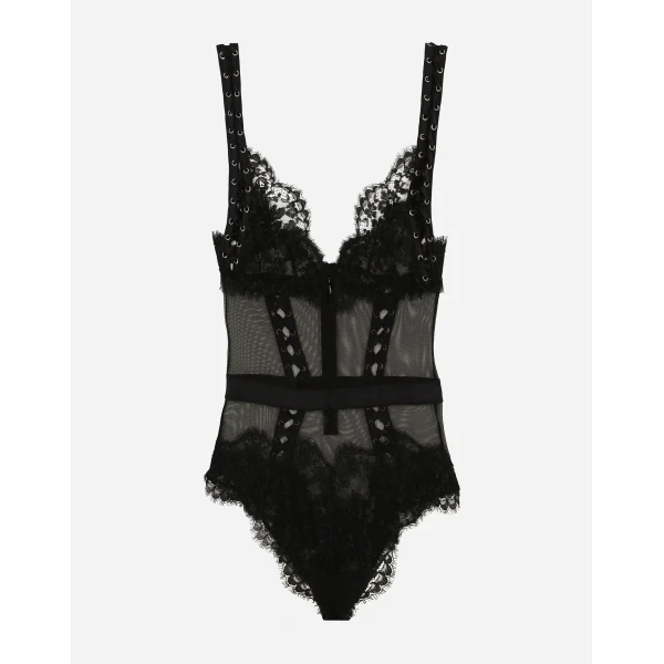 Dolce & Gabbana Lace and tulle bodysuit with lacing and eyelets, view 2