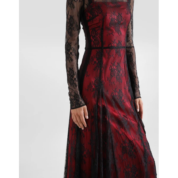 Dolce & Gabbana Lace calf-length dress with high neck and contrasting lining, view 5