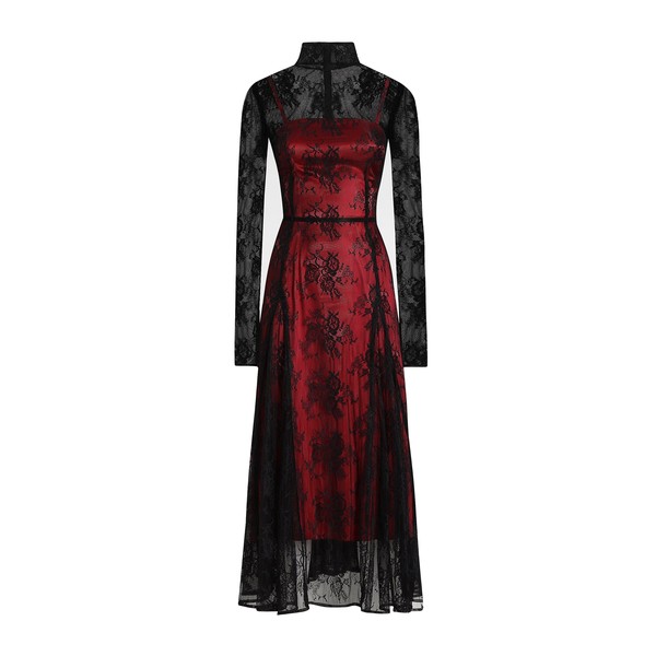 Dolce & Gabbana Lace calf-length dress with high neck and contrasting lining
