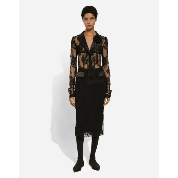 Dolce & Gabbana Lace pencil skirt with slit, view 3